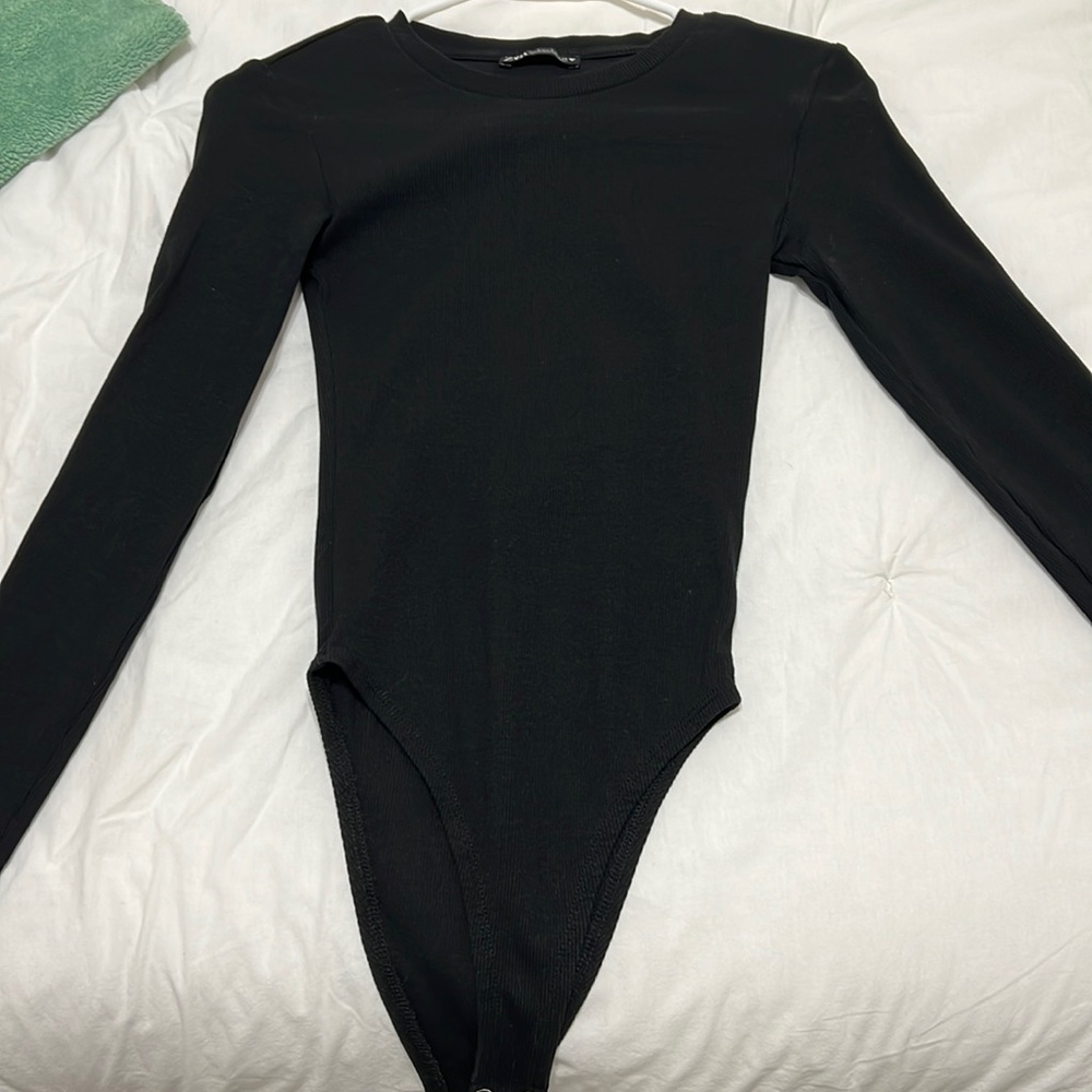 zara black ribbed long sleeve body suit